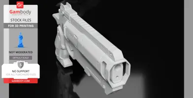 A 3D model of a detailed sci-fi hand cannon, designed for 3D printing.