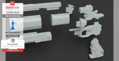 Wingman Handcannon 3D model parts for printing, displayed in separate components on a dark background.