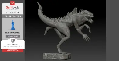 A detailed 3D model of a reptilian creature, posed dynamically on a rock base.