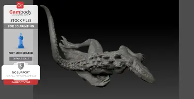 Godzilla 3D model for printing, displaying a textured side view with detailed scales and a long tail.