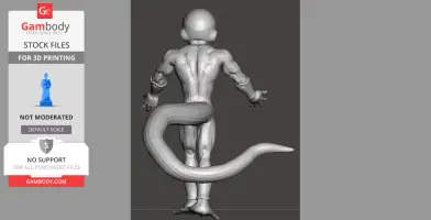 3D model of a humanoid figure with a long tail, viewed from the back, designed for 3D printing.