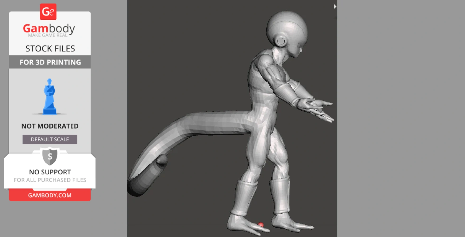 3D model of Frieza from Dragon Ball in a side view pose, designed for 3D printing.