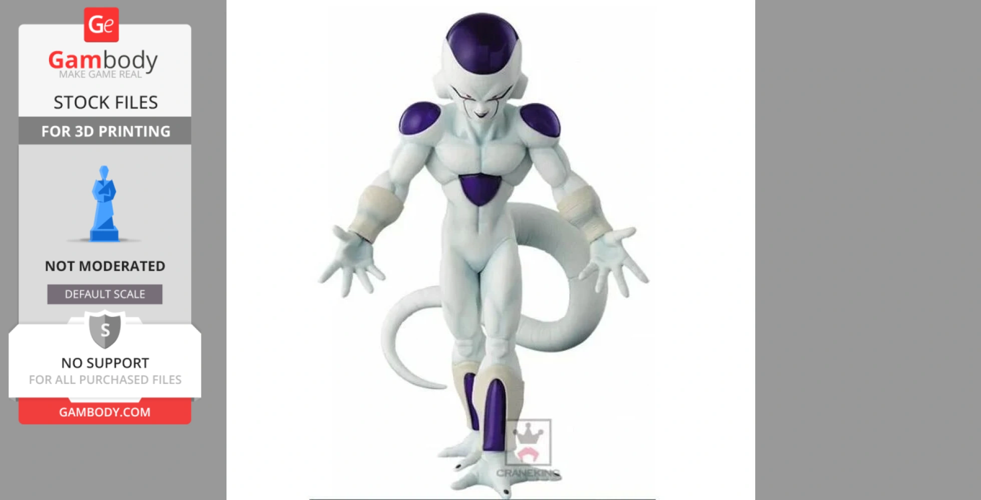 Alien-like figure with white body, purple accents, and a tail, designed for 3D printing.