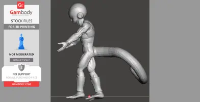 3D model of a humanoid alien with a long tail and smooth, muscular body, ready for 3D printing.