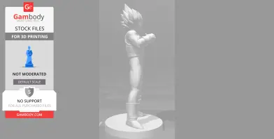 3D model of a muscular figure with spiky hair standing on a round base, arms crossed.