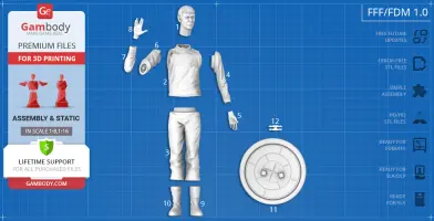 3D model parts of a character in a spacesuit for assembly, including head, limbs, and base stand.