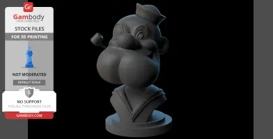 3D printed bust of a cartoon sailor, wearing a hat and pipe, inspired by a classic comic character.