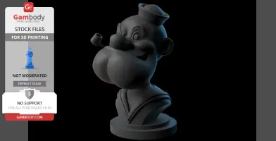 3D model of a cartoon sailor bust with a pipe, in a stylized grey material, suitable for 3D printing.
