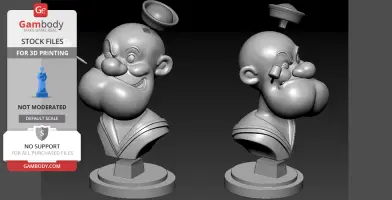 3D model of a cartoon sailor bust with a detached cap, showcasing a strong jaw and classic sailor attire.