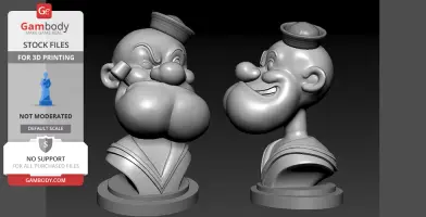3D bust model of a cartoon sailor man with a cap, showing two angles for 3D printing.