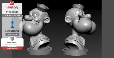 3D model of a cartoon sailor bust wearing a cap, displayed in two angles, intended for 3D printing.