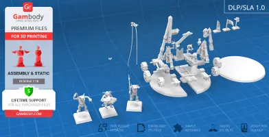 3D model pieces of a Greenskins Catapult set for printing, displayed on a blue grid surface.