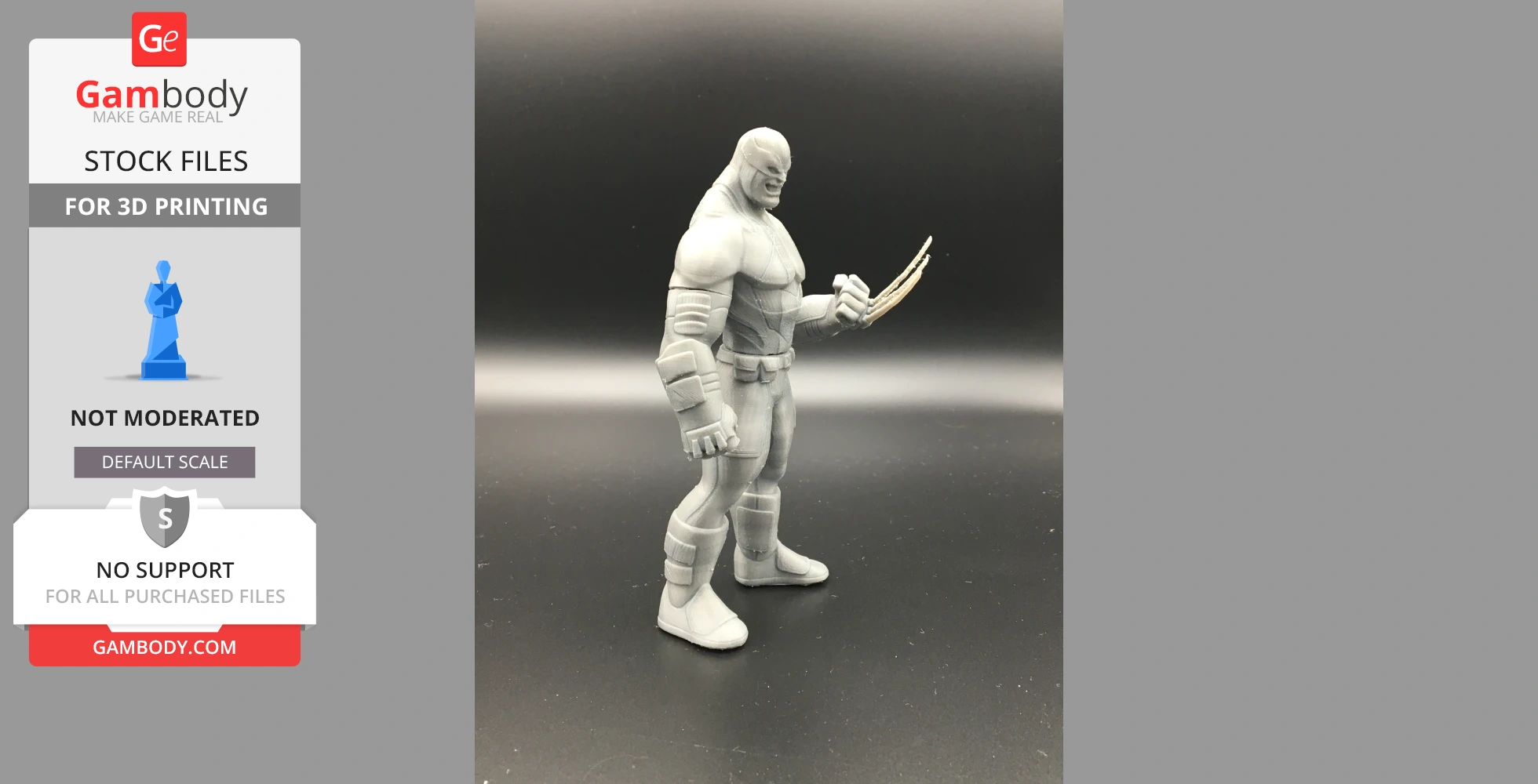 Gray Wolverine figurine with extended claws, in a standing pose, designed for 3D printing.