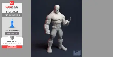 A muscular figurine with clawed hands and a mask, designed for 3D printing.