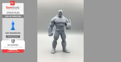 A gray 3D-printed figurine of a muscular character with claws extended from its fist.