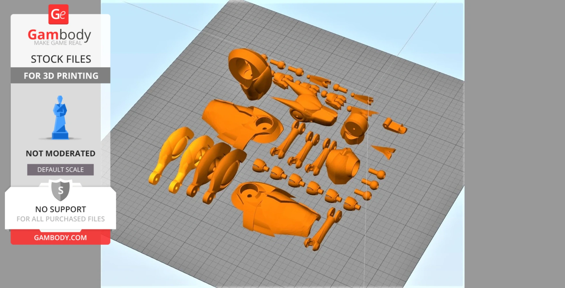 Detailed 3D model parts of Friender from Kyashan, arranged for printing on a grid layout.