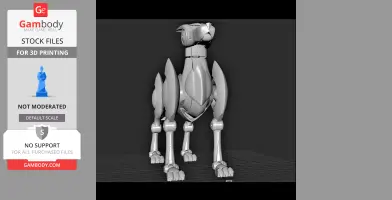 A 3D model of a robotic dog with sleek, angular designs, ready for 3D printing.