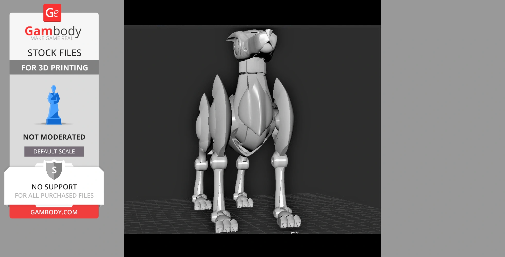 A 3D model of a robotic dog with sleek, angular designs, ready for 3D printing.