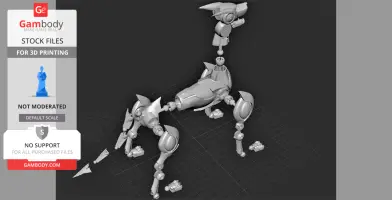A 3D model of a robotic dog with articulated legs and a geometric design, intended for 3D printing.