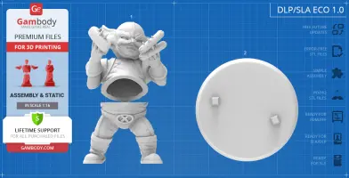 Chubby Wolverine 3D print model with assembly parts on a grid background.