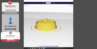 A yellow, cylindrical shape with a small peak on top, displayed in a 3D printing preview.
