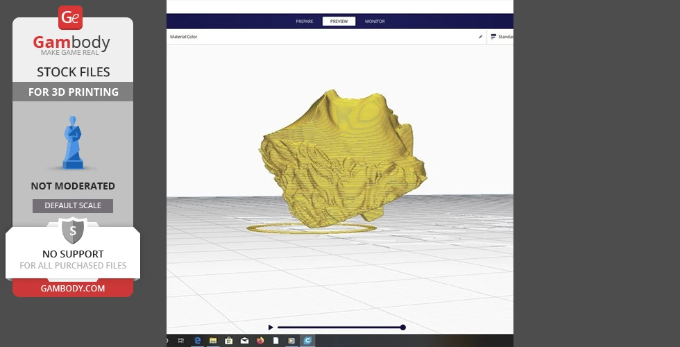 Yellow 3D model of an unfinished bust in a digital sculpting preview window.