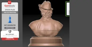 A 3D model of a bust featuring a person wearing a hat and jacket, viewed from the back.