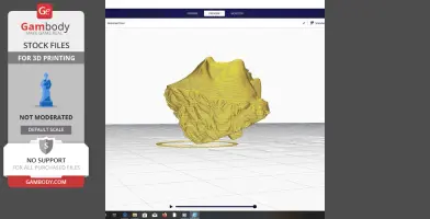 Yellow 3D model of an unfinished bust in a digital sculpting preview window.