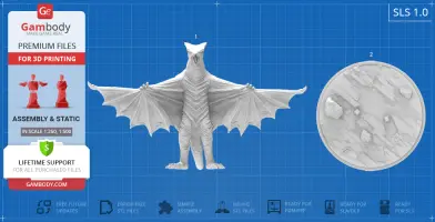 A winged creature model with outstretched wings and a textured base for 3D printing.