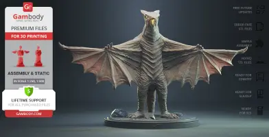 A detailed 3D model of a winged creature with outstretched wings, designed for 3D printing.