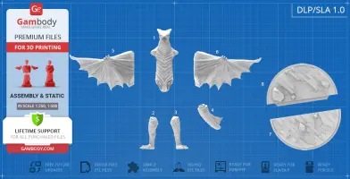 3D model parts of Gyaos: body, wings, legs, tail, and base for assembly and printing.