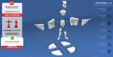 3D printable model of Gyaos in multiple parts, including wings, body, and base, for assembly.