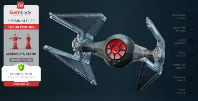 A detailed 3D model of a TIE Interceptor spacecraft, designed for 3D printing.