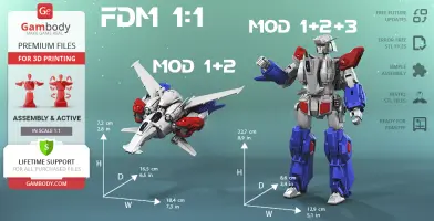 Sci-fi robot and spaceship models for 3D printing, with measurements and assembly info.