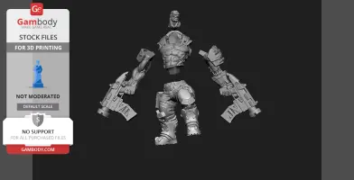 A rugged orc cyborg figure with cybernetic arms and armor, designed for 3D printing.
