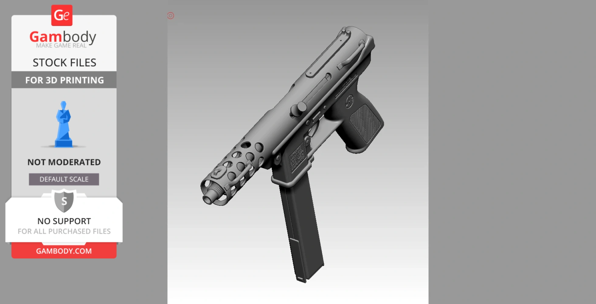3D model of an Intratec TEC-9 pistol, showcasing detailed design for 3D printing.