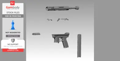 Disassembled 3D model of Intratec TEC-9 for printing, showing various parts and components.