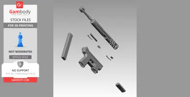 Exploded view of 3D printable Intratec TEC-9 model with separate gun parts.
