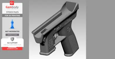 3D model of a scaled-down TEC-9 pistol for 3D printing, showing detailed grip and body features.