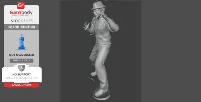 A 3D model of an elderly man in a hat and jacket, posed as if boxing, intended for 3D printing.