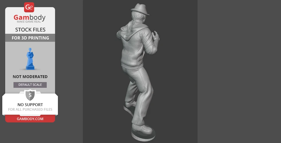 A 3D model of an elderly boxer in a fighting stance, wearing a hat and jacket.