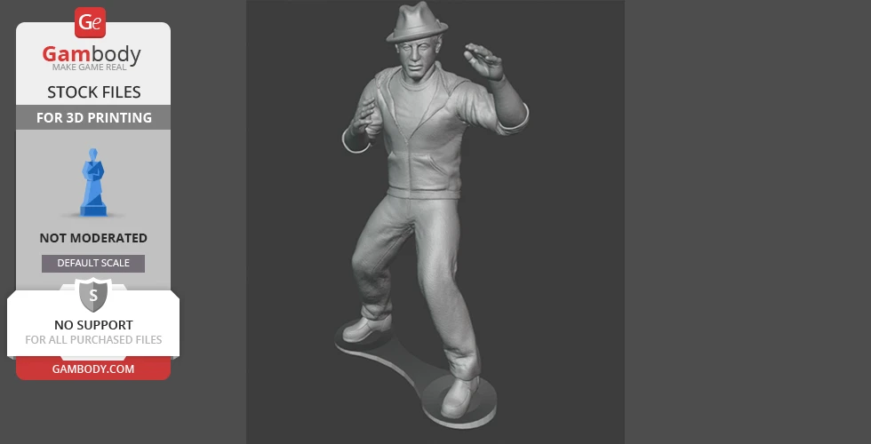 A 3D figurine of a man in a boxing pose wearing a hat, designed for 3D printing.