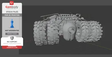 A 3D model of a Batmobile Tumbler featuring large, detailed tires and angular, robust design elements.