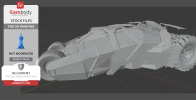 Futuristic Batmobile Tumbler 3D model, designed for printing, displayed in a digital 3D environment.