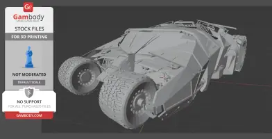 3D model of Batmobile Tumbler for printing, showcasing angular design and large wheels.