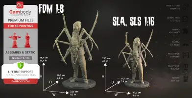 Grotesque humanoid creature with spider-like limbs emerging from its chest, posed on a round base.