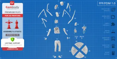 3D model assembly parts of Norris-Thing for printing, showing limbs, torso, and other components.