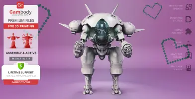 3D model of D.Va’s Mech from Overwatch, suitable for 3D printing, showcased on a pink background.