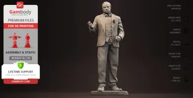A 3D printable model of a classic, suited character with a rose, standing in a formal pose.