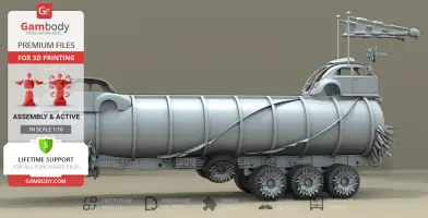 A detailed 3D model of the Mad Max War Rig Tanker, designed for 3D printing.